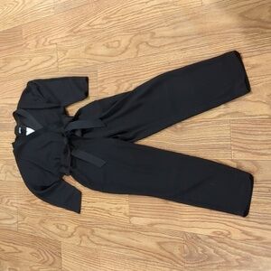 Black belted jumpsuit size 12 stretch Iris & Ink Adeline Cupro NEW with tags
